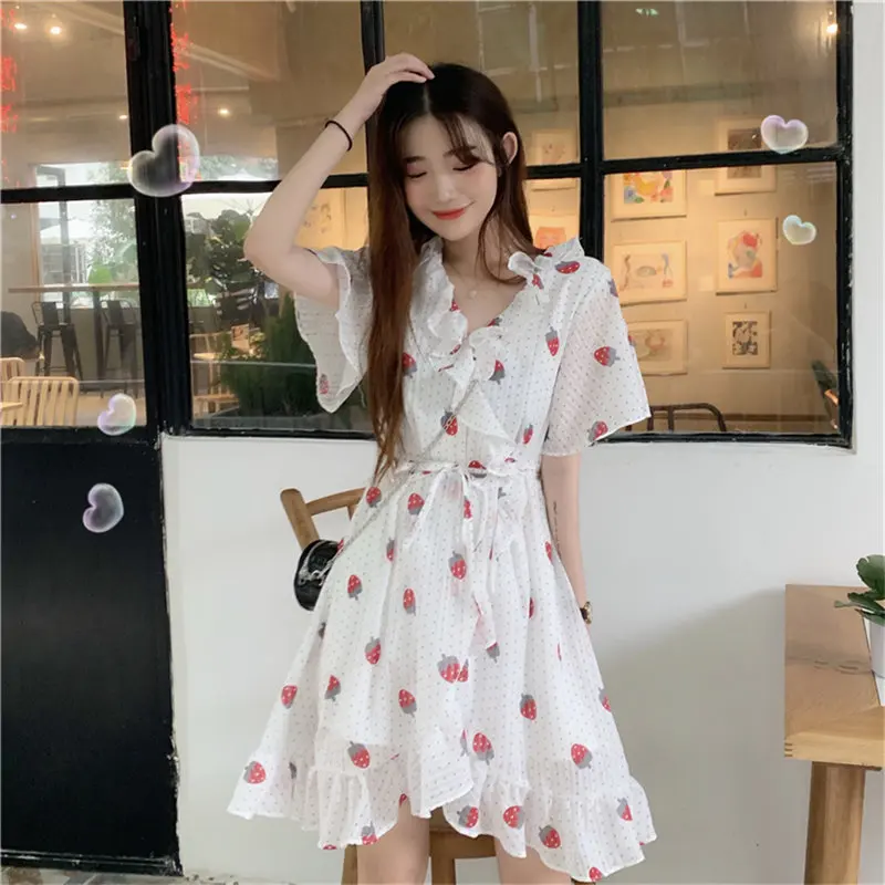 Мини-платье женское шифоновое ТРАПЕЦИЕВИДНОЕ с коротким рукавом и V-образным