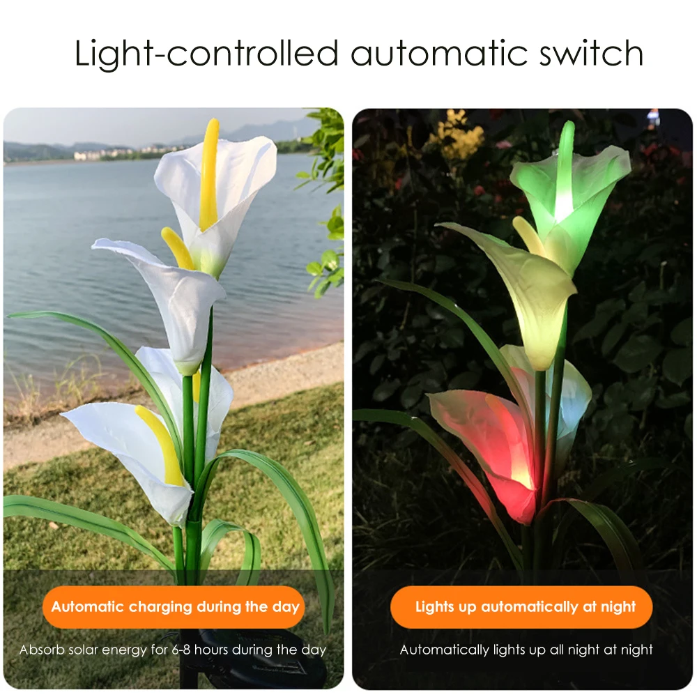 

Садовые разноцветные светильники Calla lily, меняющие цвета, IP65, водонепроницасветодиодный ные лампы на солнечной батарее для газона, светильни...