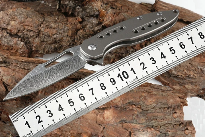 

Folding Titanium Handle Tactical Pocket Knife Sharp Mini Damascus Outdoor Fold Knives Hunting Military Knife Fruit EDC Tools