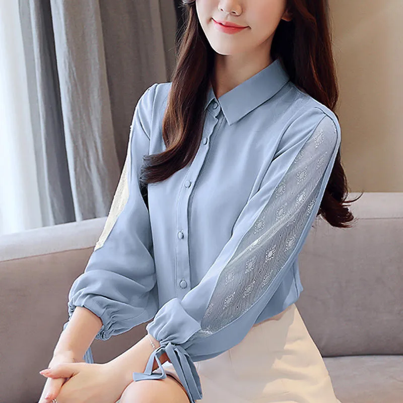 

Fashion Chiffon Woman Blouse Elegant Casual Long Sleeve Pink Shirt Female Ropa Mujer Streetwear Loose Harajuku Tops Blusas Q3586