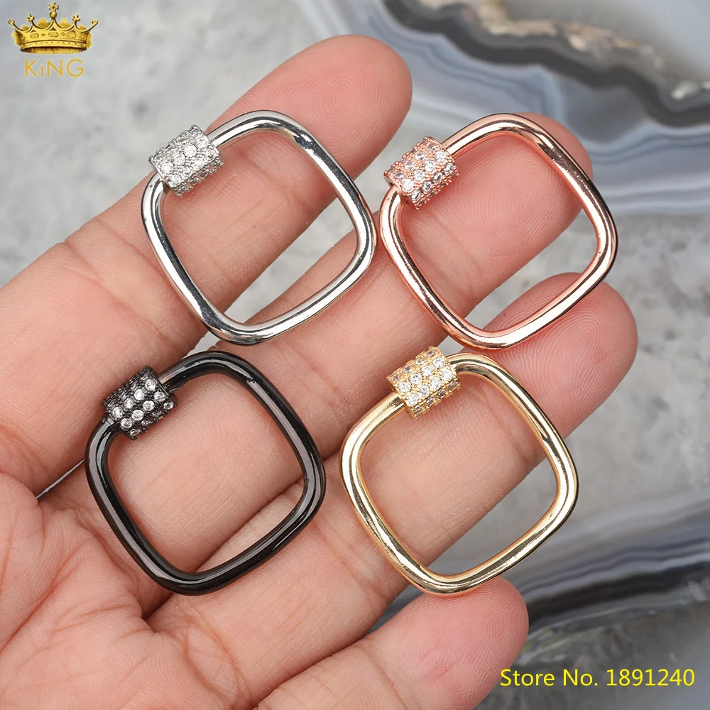 

10Pcs 23mm White K Gun Black Gold CZ Micro Paved Square Shape Screw Clasp,Lock Carabiner Pendant Connector Clasp DIY FH-235KBH