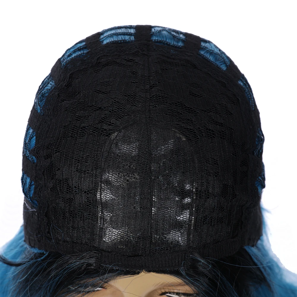 

Cosplay Long Blue Colored Wave Ombre Synthetic Wigs For White Women Daily Hair party Heat Resistant Nutural Female Wig