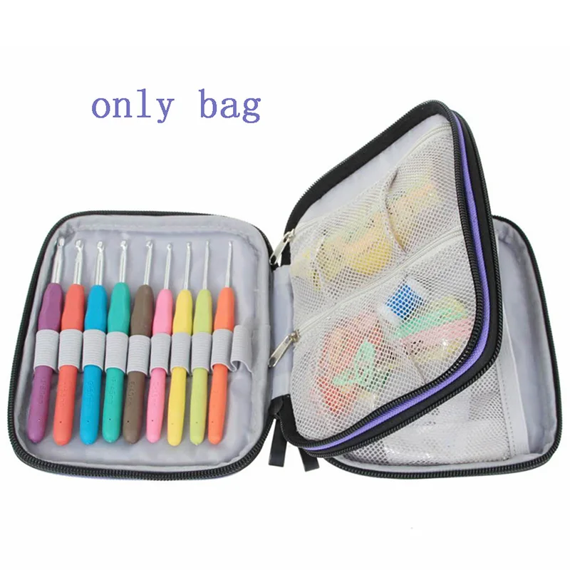 

New Crochet Hook Case Organizer Zipper Bag With Web Pockets For Various Crochet Needles And Knitting Accessories Storage Tool
