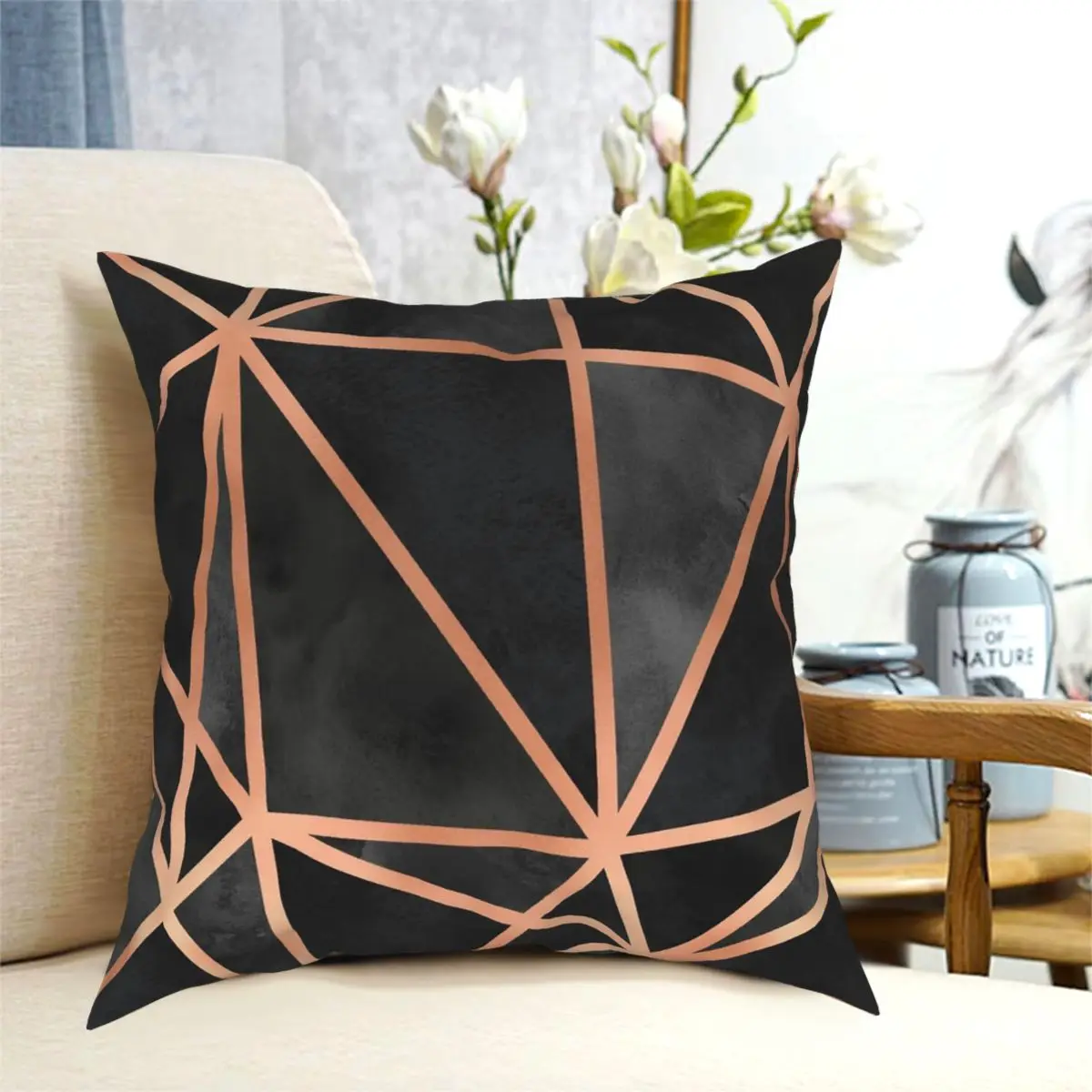 Черный Медь Geo квадратная подушка чехол полиэстер печатных Декор Подушка Чехол