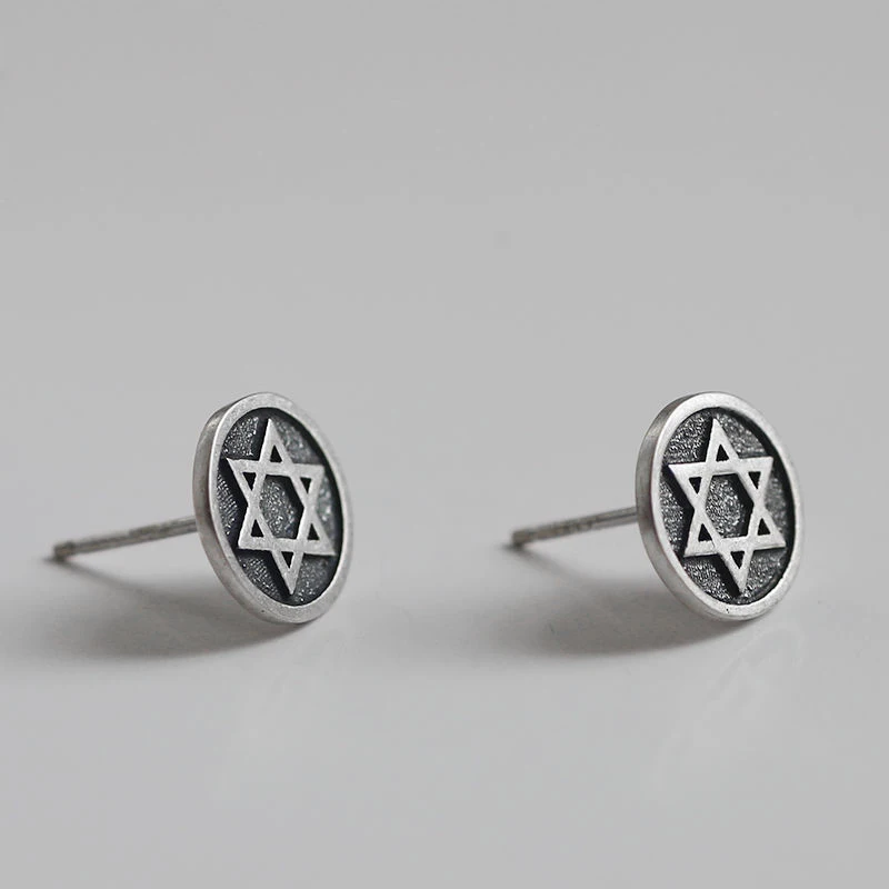 Серьги-гвоздики из серебра 925 пробы в стиле ретро с шестью острыми звездами |