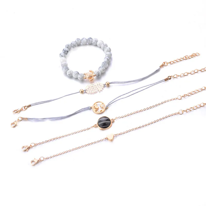 5 шт./компл. Женский Многослойный кожаный браслет с бусинами | Украшения и