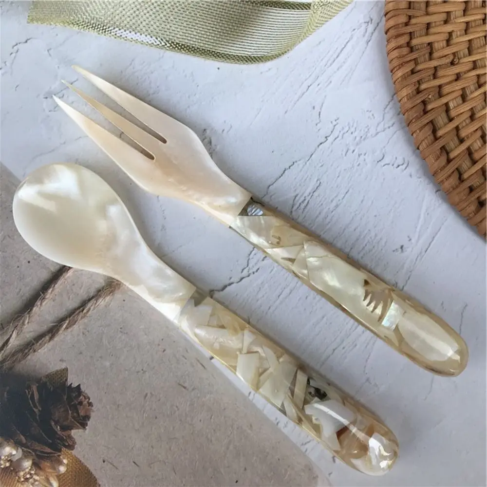 

Natural Shell Resin Spoon Fork Ice Cream Dessert Spoon Caviar Spoon Seasoning Condiment Stirring Spoons Teaspoon Kitchen Tool