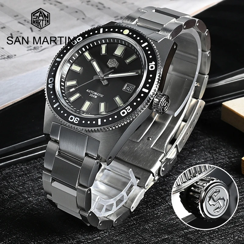 

San Martin Watch for Men 62Mas 40mm Dial Sapphire NH35 Automatic Mechanical Watches Stainless Steel Bracelet 20Bar Waterproof