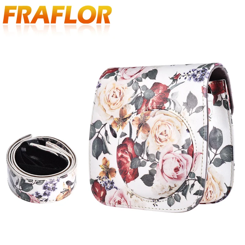 Компактный чехол для камеры Fujifilm Instax Mini 8 8+ 9 с цветочным принтом из искусственной кожи, Карманный чехол с плечевым ремнем для камеры Polaroid