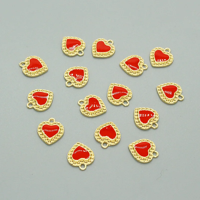 

10pcs Fashion Enamel Red Love Heart Charms Hearts Bracelet Necklace Earrings Pendant Handmade Accessory Diy For Jewelry Make