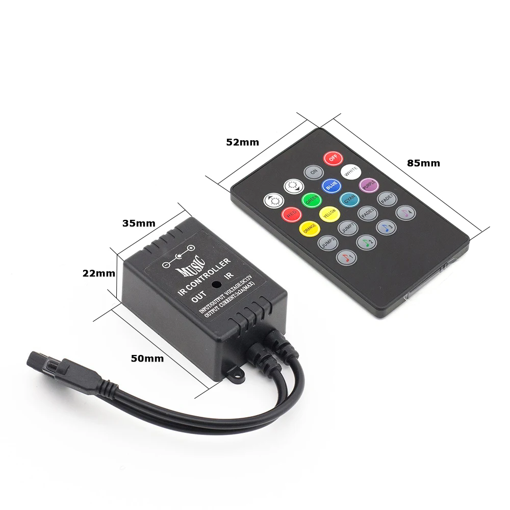 New 20 music keys IR controller black Remote sound sensor for 3528 5050 RGB LED strip Lights high quality 12V-24V with Battery | Лампы и