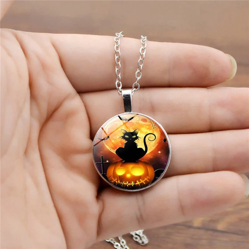 2019 новейшие тыквы и кошки стеклянная подвеска Ожерелье Подвеска для Хэллоуина