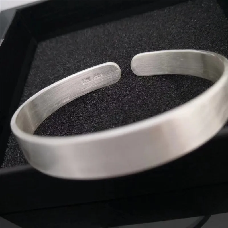 999 sterling silver bracelet frosted men's and women's pure silver bracelets glossy brushed matte opening couple silver bracelet