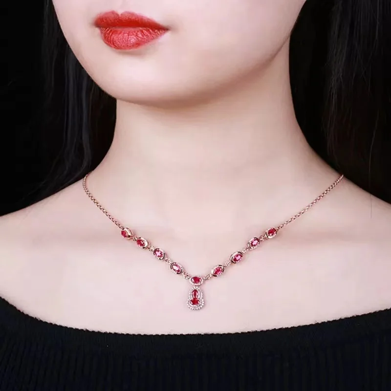 

Luxury Necklace Chinese Style Buddha Pendant Inlay Oval Red Cubic Zircon Vintage Charm Jewelry For Women Wedding Party Gift