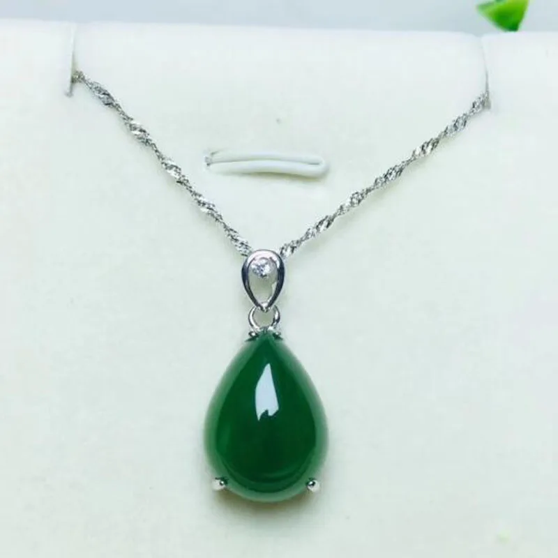 

Natural Hetian Jasper Charm 925 Silver Water Drop Design Flower Inlaid Zircon Blessing Lucky Pendant Lovers Gifts