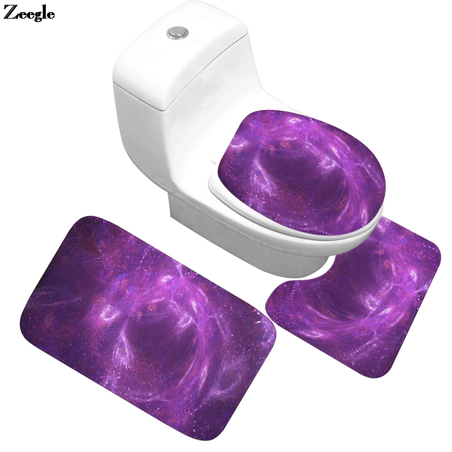 

Printing Bath Mat Anti-Slip Toilet Seat Cover Mat Bathroom Carpet Microfiber Floor Carpet Absorbent U-Shaped Toilet Rug Set