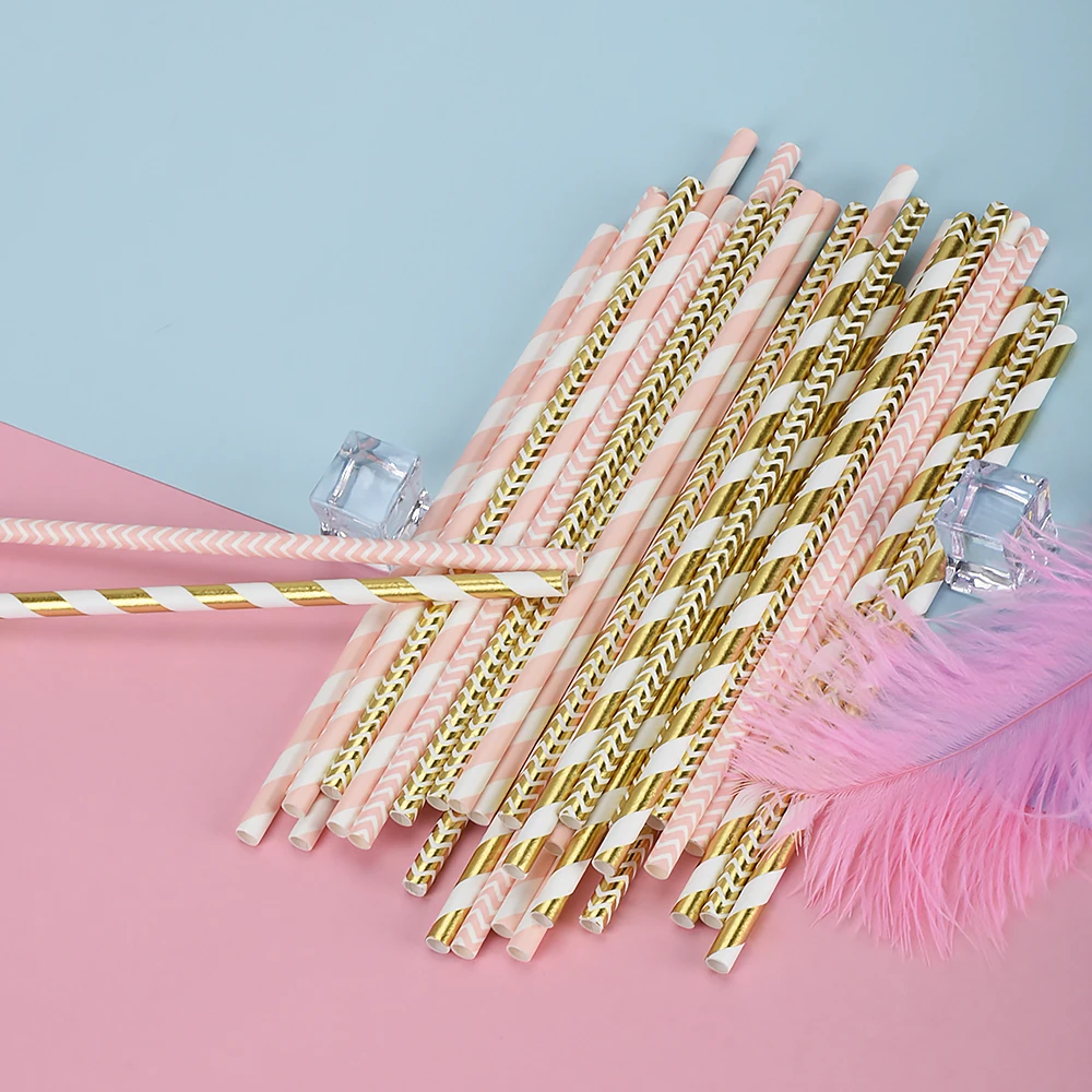 100 шт золотые розовые бумажные соломинки для детей на день рождения свадьбу
