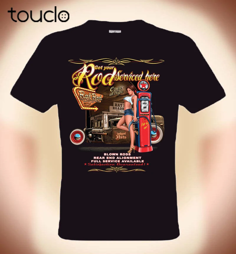 Футболка мужская с круглым вырезом тенниска принтом Motor Freak Rockabilly Hot Rod Service