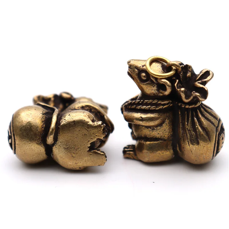 Винтажный латунный милый брелок в виде мыши с фигуркой сумки богатства Подвески