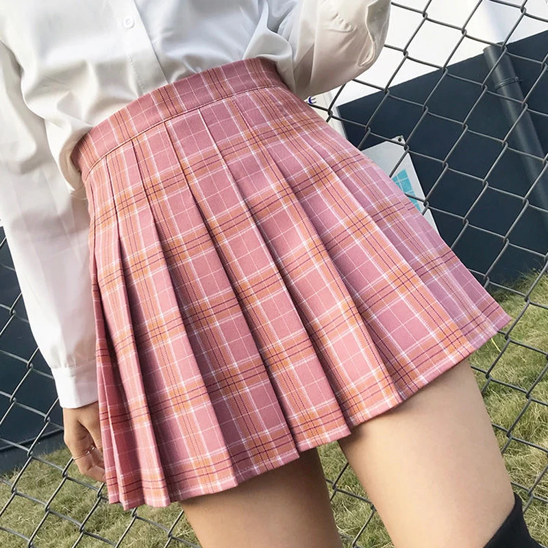 JMPRS High Waist Women Pleated Skirt JK Summer Japan Sweet Preppy Style Girls Dance Mini Skirt Fashion Plaid Zipper Faldas Mujer