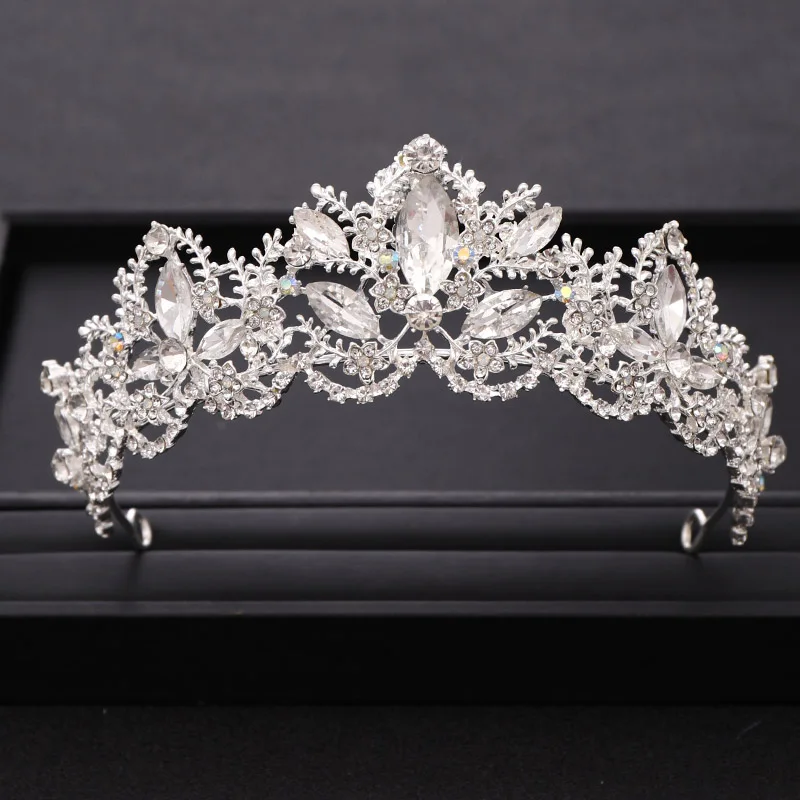 Серебристый AiliBride свадебные аксессуары для волос, корона с роскошными стразами и кристаллами в стиле барокко, свадебная корона, серебряная тиара, свадебные аксессуары для волос - Окраска металла: Серебристый