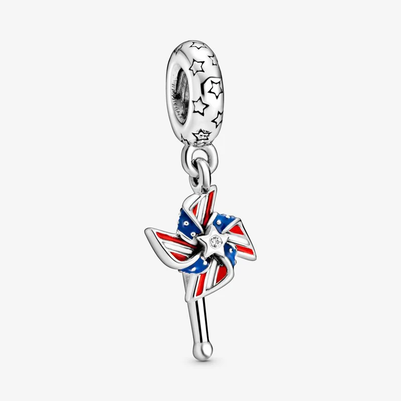 

Authentic 925 Sterling Silver American Pinwheel Dangle pan Charm Fit Original Bracelet For Women DIY Jewelry Beads