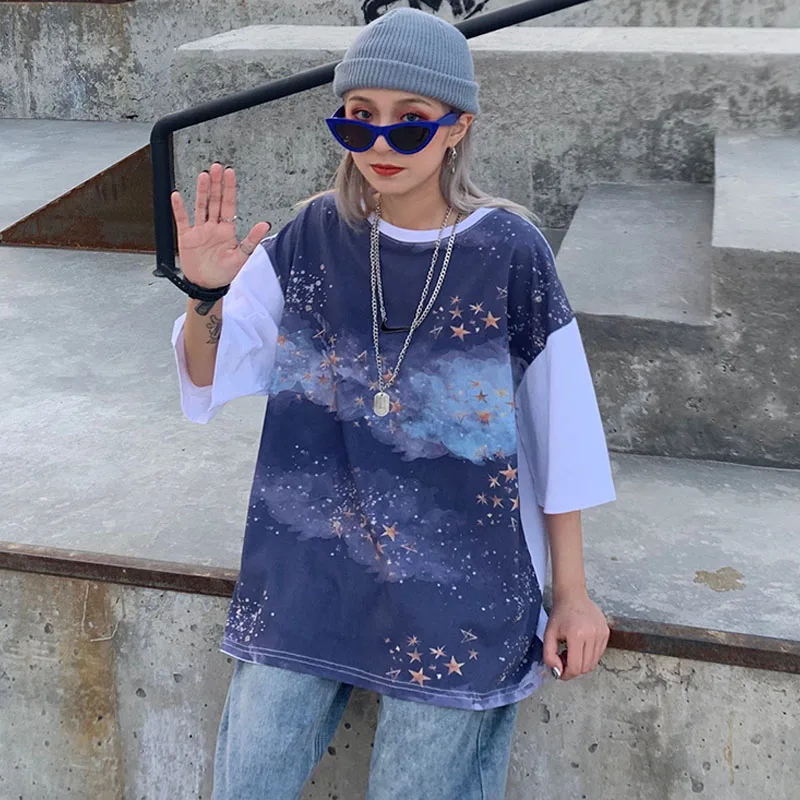 Летняя женская футболка новая свободная Корейская версия cec super fire net красная