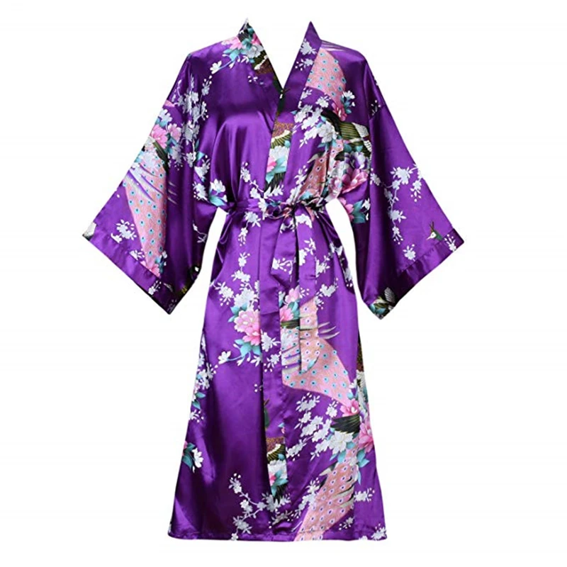 

Women Satin Silk Summer Japanese Kimono Bathrobe Lounge Comfortable Soft Nightgown Daily Casual Nightwear Party Robe Nightdress