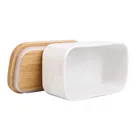 Нордическая коробка для масла, керамическая тарелка для масла, белая, с деревянной крышкой и ножом, лоток для хранения сыра, контейнер для тарелки для масла