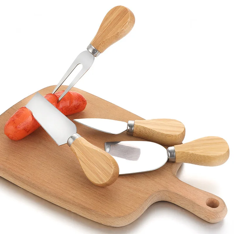 

200sets 4pcs/set Oak Wood Wooden Handle Knife Fork Shovel Kit Butter Spreader Graters For Cutting Baking Chesse Board tool DH847