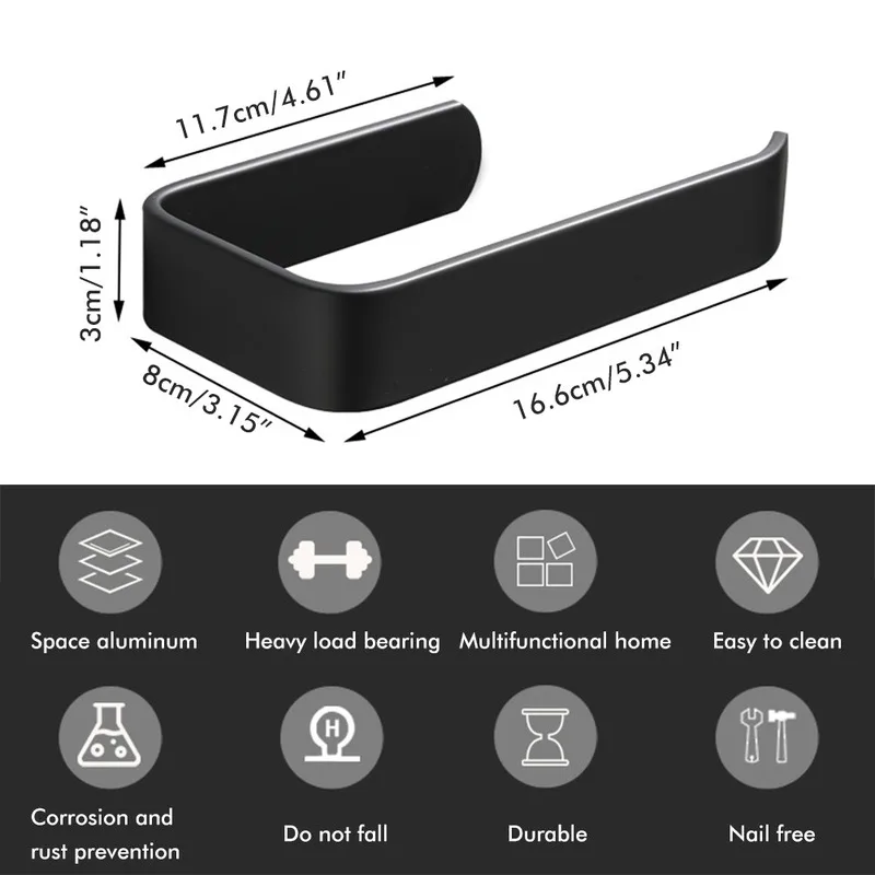 

Acrylic Toilet Paper Holder Tissue Rack Wall Mounted Bathroom Kitchen Roll Holder Paper Tissue Rack Hook Modern Black Hanger