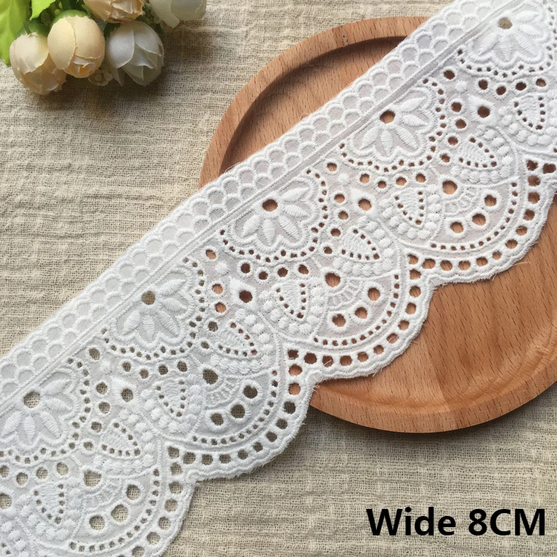 8CM Wide Luxury White Cotton Embroidery Ribbon Lace Collar Fabirc Handmade DIY Sewing Material Curtains Dress Cloth Fringe Decor