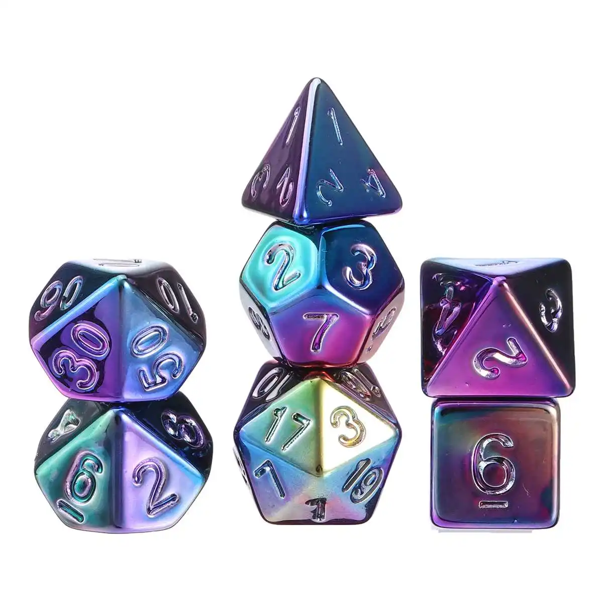 

7Pcs Colorful Polyhedral Nebula Dice Set Zinc Alloy Metal Resin Dices Set Role Playing Board Party for Table RPGs Game Gift