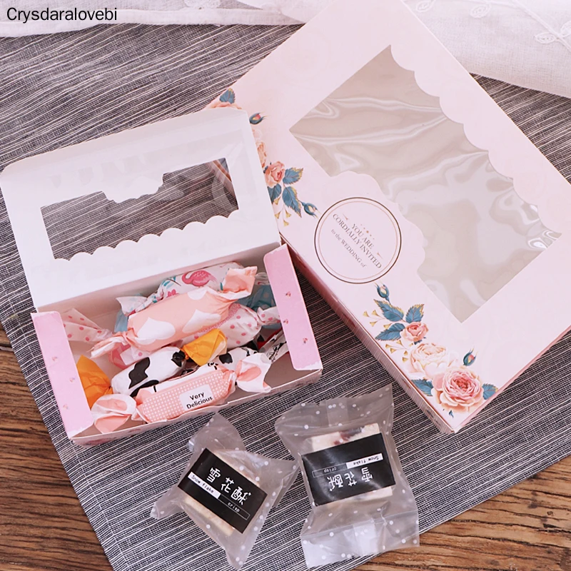 30 шт. бумажная Подарочная коробка с окном Свадебная вечеринка Розовый венок розы