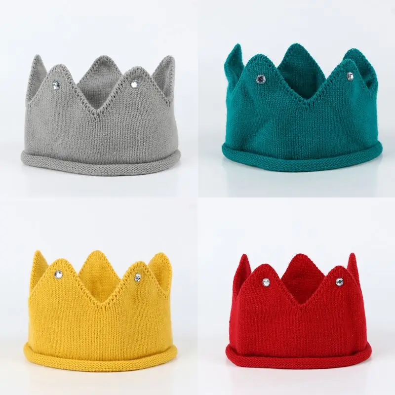 Вязаная Милая Шапка бини в форме короны для малышей теплая повязка на голову