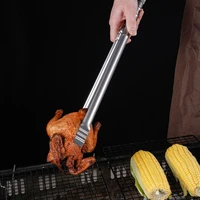 1pc bbq grilling tongs long stainless steel kitchen tongs cooking tongs ice cube tongs kitchen restaurant gadgets tool food clip