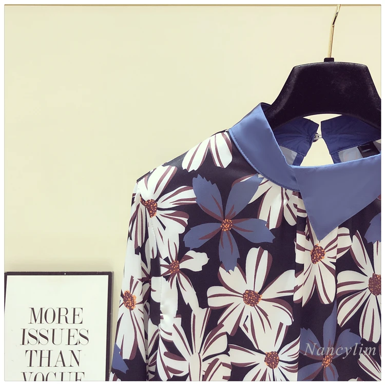 Grande Taille Chemises Femmes Vintage Imprimé Floral À Manches Longues En Mousseline De Soie Chemisier 2021 printemps Automne Nouveau Bureau Dame Portefeuille Chat