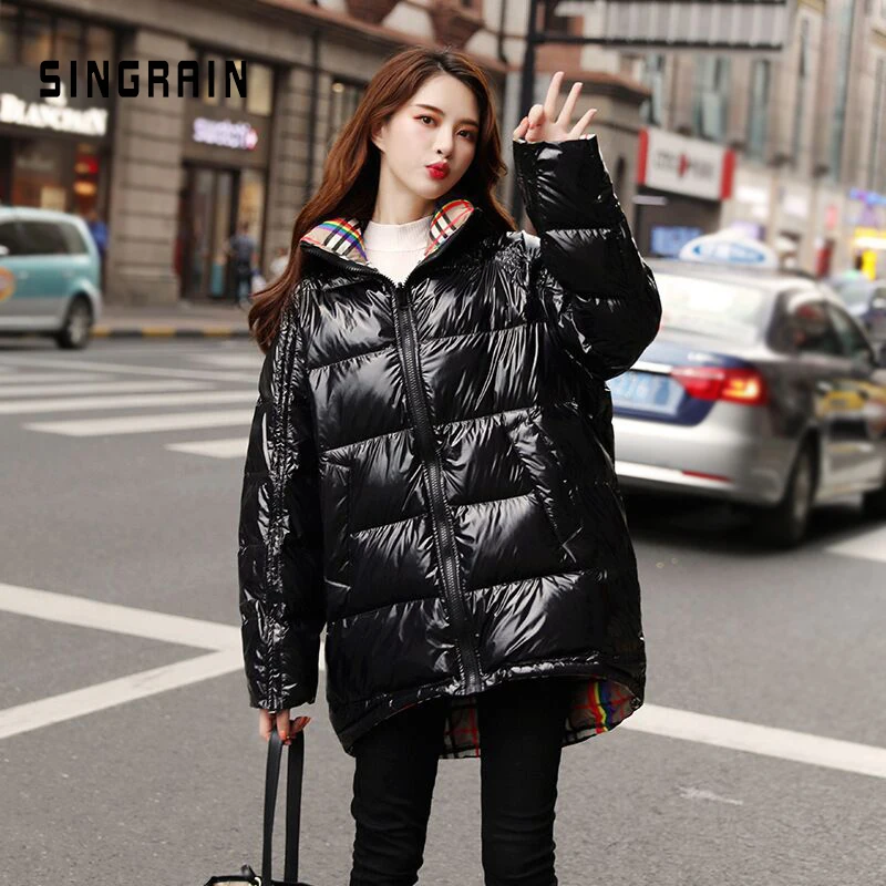 SINGRAIN 2019 женский толстый пуховик Куртки Оверсайз на белом утином пуху ссветильник