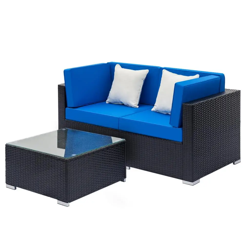 

Outdoor Patio Sofa Furniture Fully Equipped Weaving Rattan Coffee Table Set with 2PCS Corner Sofas Coffee Table USA Wraehouse