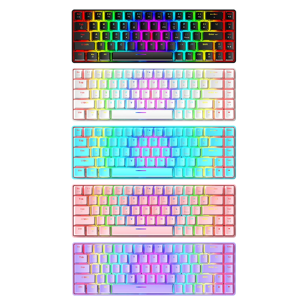 

Механическая Проводная игровая клавиатура T8, клавиатура с 18 RGB-подсветкой, синими переключателями, 68 клавиш, USB Type-C, для настольных ПК, геймер...
