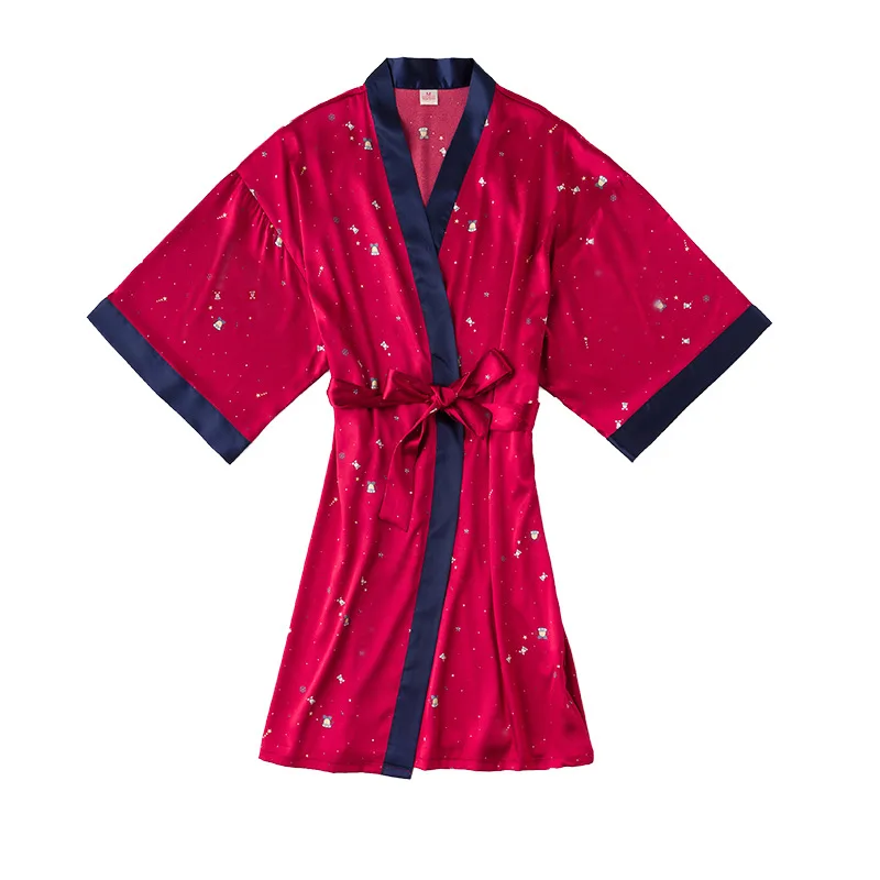 Одежда для сна в стиле оверсайз пижамы ночные рубашки красное женское кимоно