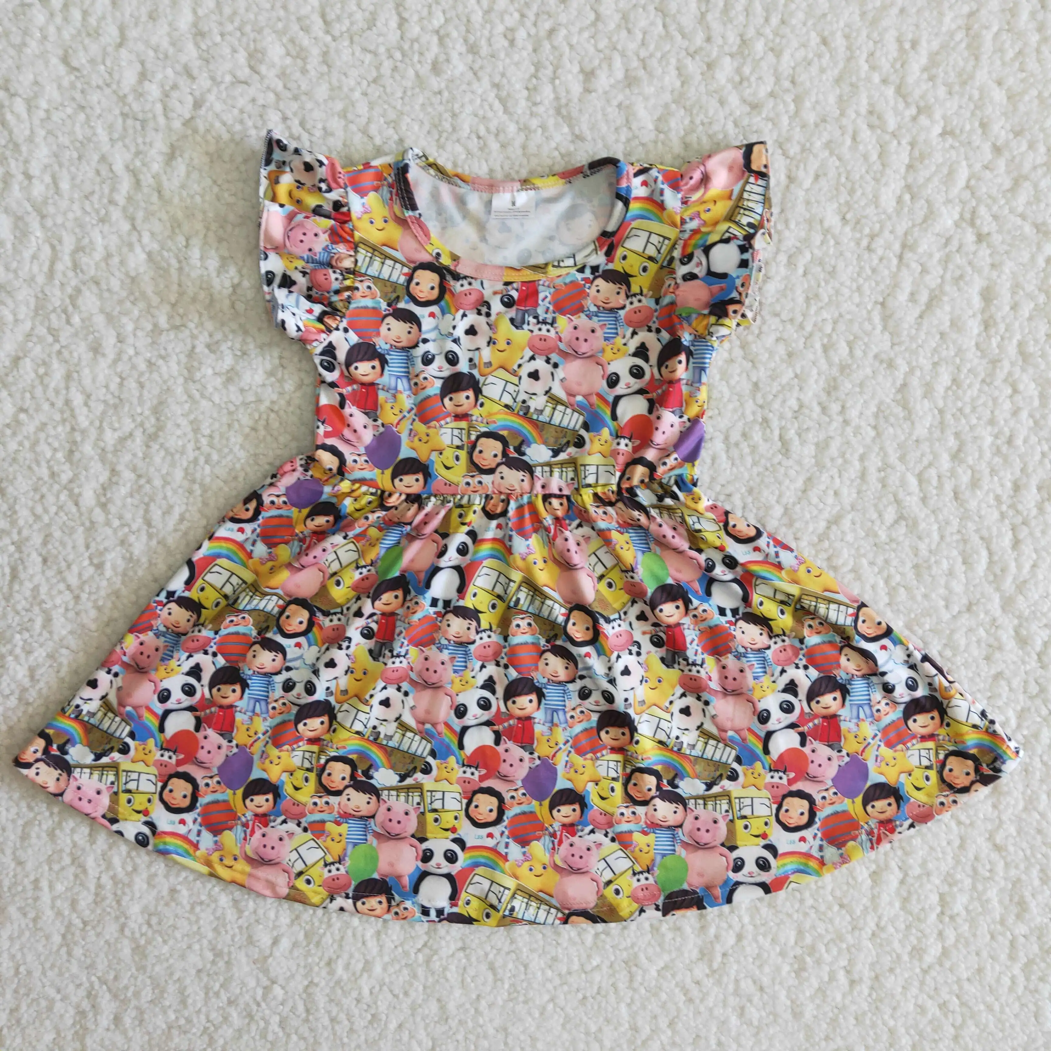 

2021 Summer Girl's cartoon Character Print Yellow Skirt Party Dress For Baby Girl