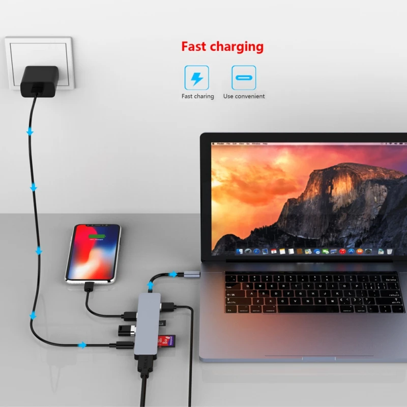 Многопортовый SD/карта Mirco-SD кардридер HDMI адаптер USB 3 0 концентратор Type-C женский 4K