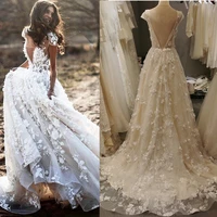 floral princess bride wedding dress 100 true picture luxury beaded 3d flowers v neck champagne bridal gown factory price