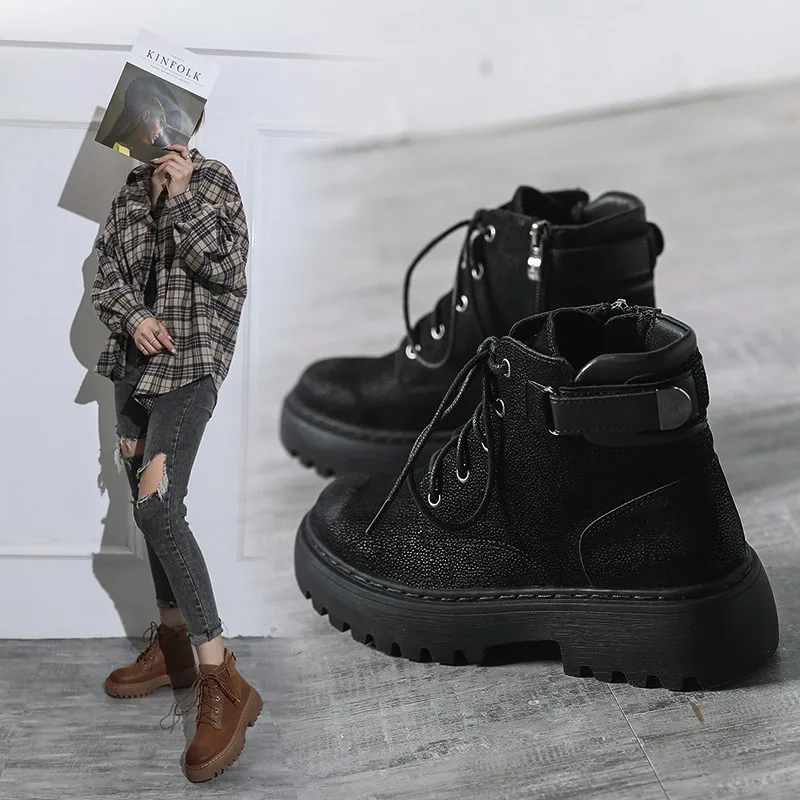 Ботильоны для женщин на платформе обувь черного цвета армейские ботинки молнии