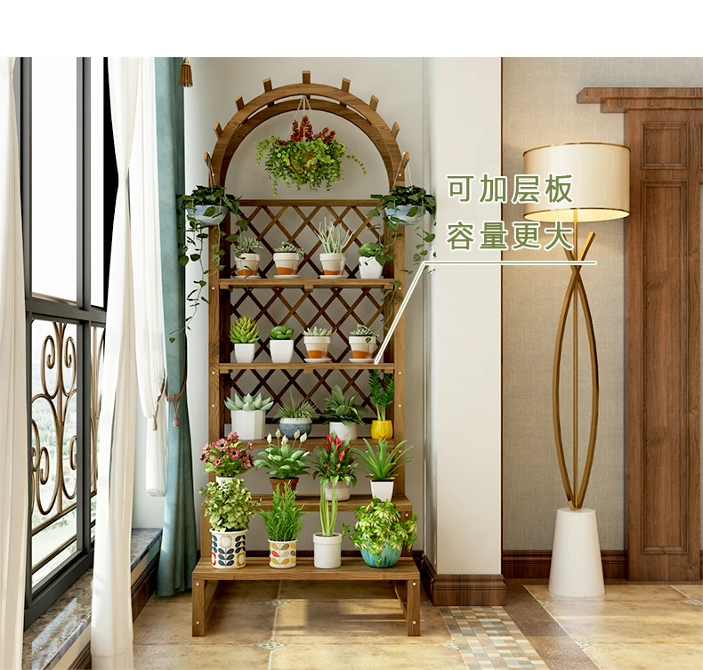 Floor flower stand wooden balcony flower rack solid wood flower rack indoor plant stand for living room flower pot plant rack