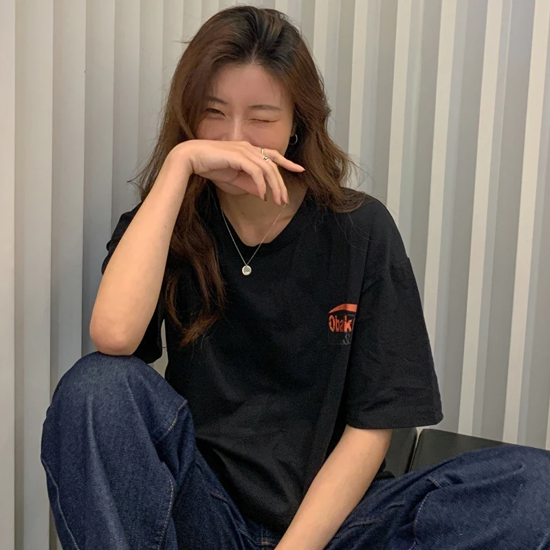 Футболка женская с коротким рукавом свободная модная в гонконгском стиле