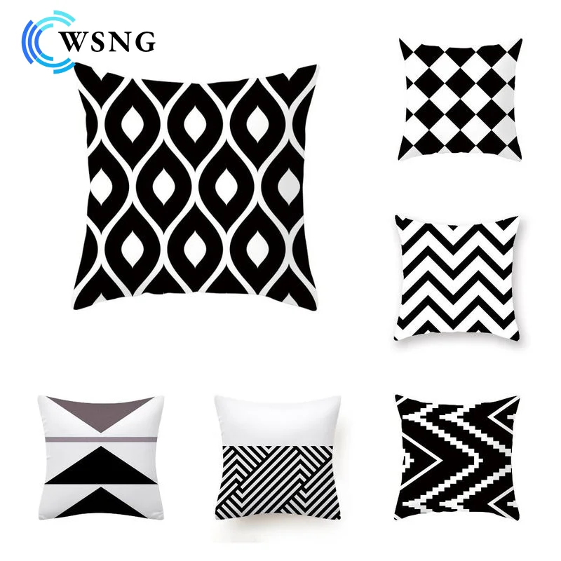 

Black White Geometric Pillow Cases Polyester Sofa Cushions Decorative Throw Pillows Cover Sofa Home Decor Pillowcase 45x45cm