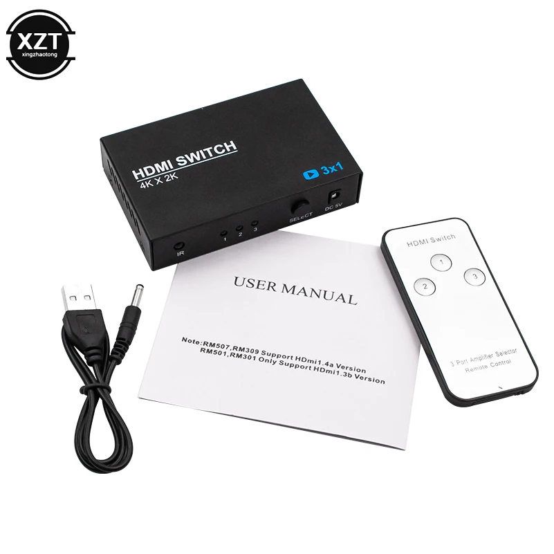 Коммутатор HDMI с 4 портами разветвитель 4K * 2K 1080P адаптер для видео 3x1 usb кабелем ИК