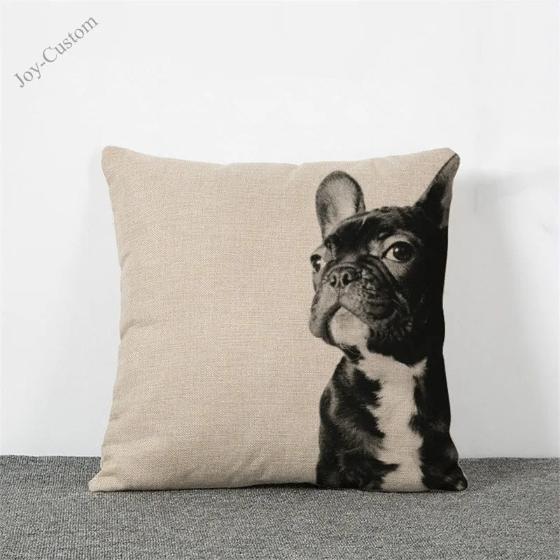 Cute Cushion Cover Cotton Linen Pug Dog Cat Decorative Pillowcase Chair Seat Square 45x45cm Pillow Home Living Textile |